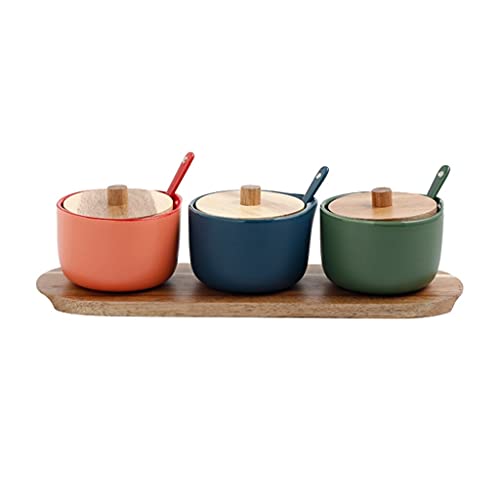 GVNFJKJK Küchengewürzdosen Haushalt Gewürz Topf Gewürz Topf Keramik Zucker Container Set Gewürz Box mit Deckel und Löffel Würze Töpfe Können von GVNFJKJK