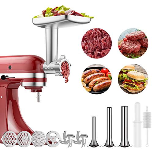 Fleischwolf Aufsatz für Kitchenaid Standmixer Inklusive 3 Wurstfüllhörner 2 Schleifklingen 4 Mahlscheibe und Reinigungsbürste Fleischwolf für KitchenAid Zubehör von GVODE von GVODE