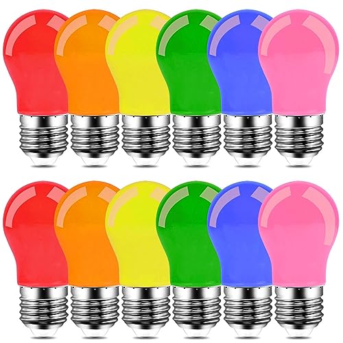 GVOREE 12er Pack Farbig Leuchtmittel E27 2W LED Beleuchtung Glühbirne,Gemischte Farben Rosa,Orange,Rot,Gelb,Blau,Grün für Party,Lichterkette,Deko Weihnachten von GVOREE