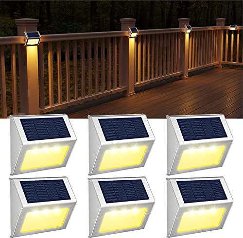 Solarlampen für Außen,3 LED Solarleuchte Garten Edelstahl Sicherheitsleuchte Wasserdichter Aussen Treppenlicht für Balkon Treppen Terrasse - Warmes Weißes Licht,6 Stück von GVOREE