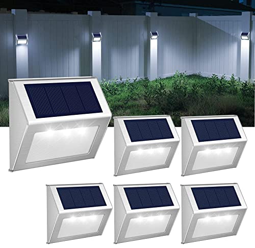 6Stück Solarlampen für Außen Garten Edelstahl, Wasserdichte Solarleuchte für Deko Treppe, Zaun, Balkon, Terrasse, Geländer, Stufen, Pool, Hinterhof (Kaltweiss) von GVOREE