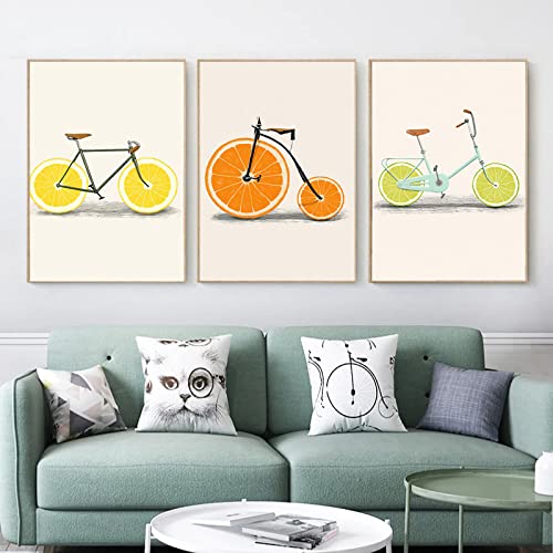 Canvas Home Decoration Moderne Zitrone Orange Obst Fahrrad Druck Leinwand Malerei Küche Dekor Nordic Poster Minimalistische Wandkunst Bilder Wanddekoration 40x50cm von GVOZI