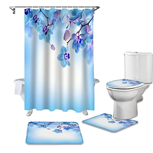 Duschvorhang mit 12 Ringe Set Orchidee Blütenblatt duschvorhang Wasserdicht ​Badezimmer Vorhänge Badezimmer Set Teppich Duschvorhang Gesetzt Polyester von GVOZI