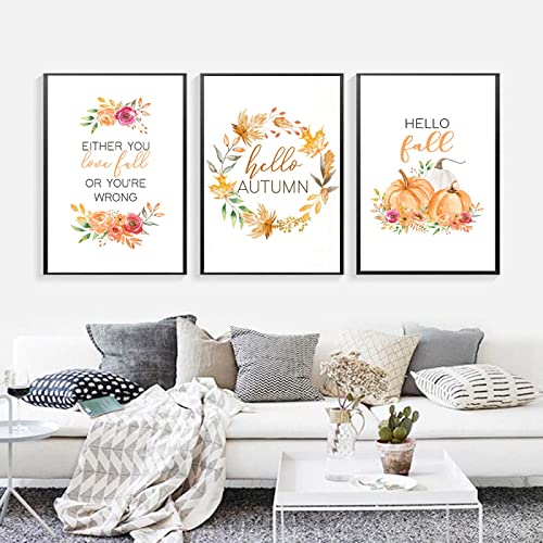 GVOZI Leinwanddruck Hallo Herbst Herbst Zitat Blumenkranz Kürbis Poster Drucke Leinwand Malerei Wandkunst Bilder Kinder Cartoon Zimmer Wohnkultur 50x70cm von GVOZI