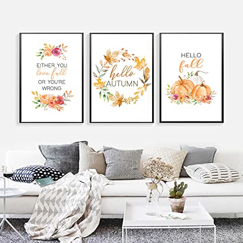 GVOZI Leinwanddruck Hallo Herbst Herbst Zitat Blumenkranz Kürbis Poster Drucke Leinwand Malerei Wandkunst Bilder Kinder Cartoon Zimmer Wohnkultur 50x70cm von GVOZI