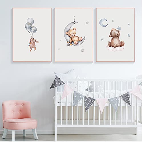 Kunstdruck Kind Poster Baby Kinderzimmer Wand Kunstdruck Bär Hase Waldtier Leinwand Malerei Bild Nordic Kinder Baby Schlafzimmer Dekoration 40x50cm von GVOZI