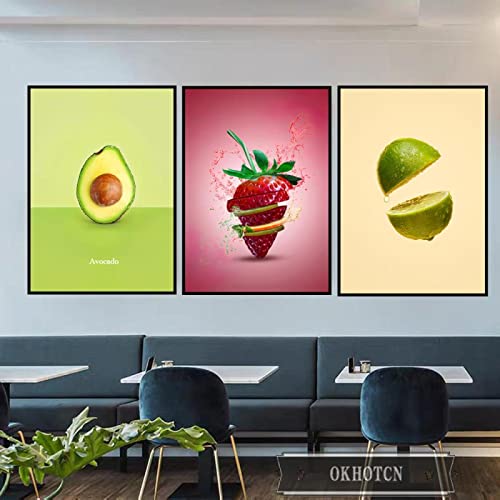 Kunstdrucke Auf Leinwand Avocado Banane Erdbeere Zitrone Ananas Leinwand Malerei Obst Poster Für Küche Restaurant Dekoration Wandkunst Bild 40x50cm von GVOZI