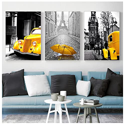 Kunstdrucke Auf Leinwand Nordic Leinwand Malerei Retro Europäische Stadt Landschaft Bild Wohnkultur Wandkunst Gelbes Auto Ballon Poster Und Drucke Für Schlafzimmer 50x70cm von GVOZI