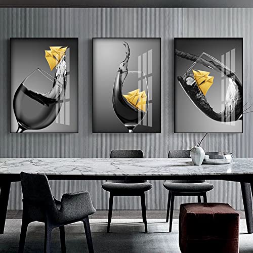 Leinwand-Wandkunst Leinwand Gemälde Schwarz Weiß Golden Boot Im Weinglas Wandkunst Bild Wohnzimmer Küche Poster Moderne Esszimmer Dekoration 50x70cm von GVOZI