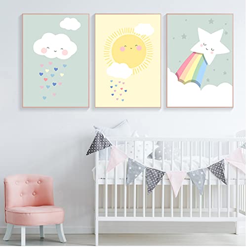 Leinwand-Wandkunst Regenbogen Wolke Stern Kinderzimmer Kind Poster Einfacher Druck Wandkunst Leinwand Minimalistisches Bild Malerei Nordische Kinderzimmer Dekoration 50x70cm von GVOZI