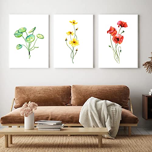 Leinwanddruck Leinwand Malerei Nordic Minimalismus Rot Gelb Blume Poster Und Druck Aquarell Wandkunst Blumenbild Schlafzimmer Dekor Wohnkultur 30x40cm von GVOZI