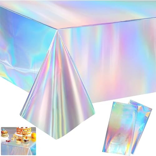 2 Stück Bunt Plastik Tischdecke Geburtstag,Bunt Plastik Tischdecken 137x274cm Rechteck, Bunt Plastik Tischdecke, Laserholografische Tischtücher, Tischdecke Geburtstag, für Party Dekoration, Farbenfroh von GVPOELR