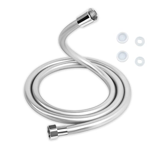Duschschlauch, 1,5 Meter PVC Brauseschlauch, Flexibler Glatter Universal Duschrohr, Waschmaschine Hochdruck Brauseschlauch, mit Dichtring und Dichtdeckel für Badarmaturen Ersatz, Silber von GVPOELR