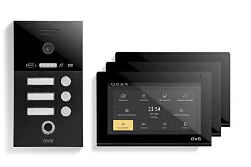 GVS - 3-Familienhaus IP Video Türsprechanlage AVS5291A - Mit 3x7 Zoll Monitor, App, HD-Kamera & Türöffner Funktion (Fingerprint/RFID) - Türklingel | Sprechanlage | Gegensprechanlage von GVS
