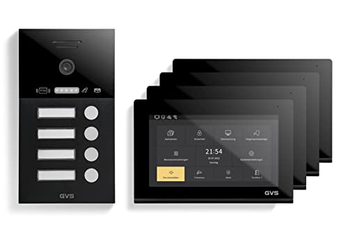 GVS - 4-Familienhaus IP Video Türsprechanlage AVS4292U - Mit 4x7 Zoll Monitor, App, HD-Kamera & Türöffner Funktion (RFID) - Türklingel | Sprechanlage | Gegensprechanlage von GVS