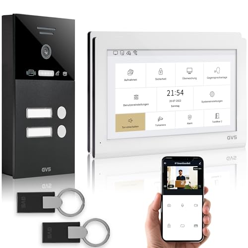 GVS - IP Video Türsprechanlage 2-Familienhaus mit Türöffner (RFID), HD Kamera, 2x10 Zoll Monitor & App - Smarte Video Türklingel mit Kamera & Gegensprechanlage (AVS5440A) von GVS