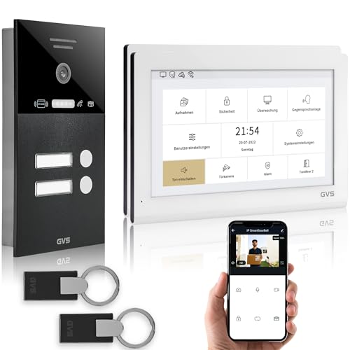 GVS - IP Video Türsprechanlage 2-Familienhaus mit Türöffner (RFID), HD Kamera, 2x10 Zoll Monitor & App - Smarte Video Türklingel mit Kamera & Gegensprechanlage (AVS5440U) von GVS