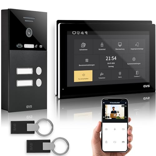 GVS - IP Video Türsprechanlage 2-Familienhaus mit Türöffner (RFID), HD Kamera, 2x10 Zoll Monitor & App - Smarte Video Türklingel mit Kamera & Gegensprechanlage (AVS5540A) von GVS