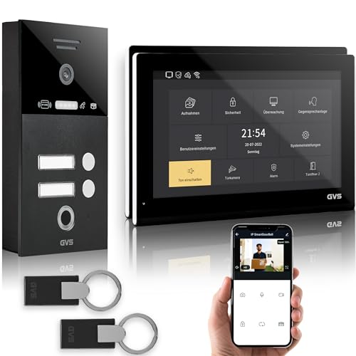 GVS - IP Video Türsprechanlage 2-Familienhaus mit Türöffner (RFID & Fingerprint), HD Kamera, 2X 10 Zoll Monitor & App - Smarte Video Türklingel mit Kamera & Gegensprechanlage (AVS5549A) von GVS