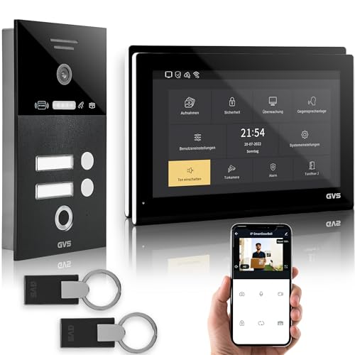 GVS - IP Video Türsprechanlage 2-Familienhaus mit Türöffner (RFID & Fingerprint), HD Kamera, 2X 10 Zoll Monitor & App - Smarte Video Türklingel mit Kamera & Gegensprechanlage (AVS5549U) von GVS