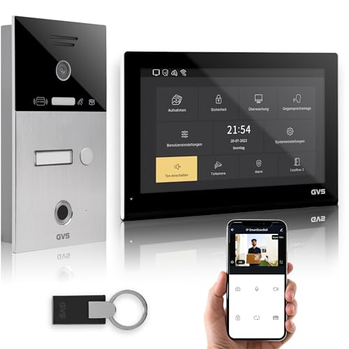 GVS - IP Video Türsprechanlage mit Türöffner, Fingerprint & RFID, HD Kamera, 1x 10 Zoll Monitor & App - Smarte Video Türklingel mit Kamera & Gegensprechanlage für 1 Familienhaus (AVS5528U) von GVS