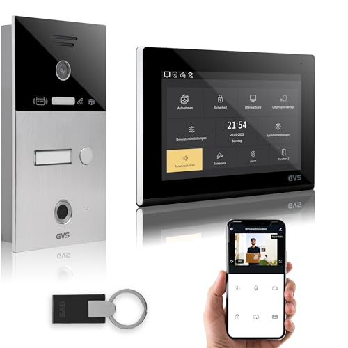 GVS - IP Video Türsprechanlage mit Türöffner, Fingerprint & RFID, HD Kamera, 1x 7 Zoll Monitor & App - Smarte Video Türklingel mit Kamera & Gegensprechanlage für 1 Familienhaus (AVS5084U) von GVS
