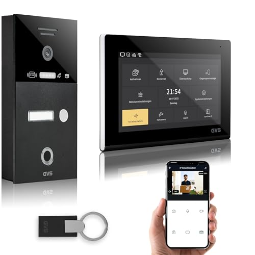 GVS - IP Video Türsprechanlage mit Türöffner, Fingerprint & RFID, HD Kamera, 1x 7 Zoll Monitor & App - Smarte Video Türklingel mit Kamera & Gegensprechanlage für 1 Familienhaus (AVS5284A) von GVS