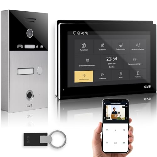 GVS - IP Video Türsprechanlage mit Türöffner, Fingerprint & RFID, HD Kamera, 2X 10 Zoll Monitor & App - Smarte Video Türklingel mit Kamera & Gegensprechanlage für 1 Familienhaus (AVS5529A) von GVS