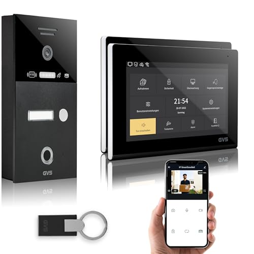 GVS - IP Video Türsprechanlage mit Türöffner, Fingerprint & RFID, HD Kamera, 2X 7 Zoll Monitor & App - Smarte Video Türklingel mit Kamera & Gegensprechanlage für 1 Familienhaus (AVS5285A) von GVS