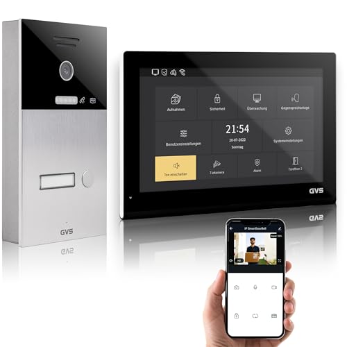 GVS - IP Video Türsprechanlage mit Türöffner, HD Kamera, 1x 10 Zoll Monitor & App - Smarte Video Türklingel mit Kamera & Gegensprechanlage für 1 Familienhaus (AVS5505A) von GVS