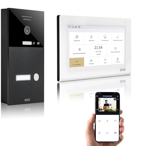 GVS - IP Video Türsprechanlage mit Türöffner, HD Kamera, 1x 7 Zoll Monitor & App - Smarte Video Türklingel mit Kamera & Gegensprechanlage für 1 Familienhaus (AVS1312A) von GVS