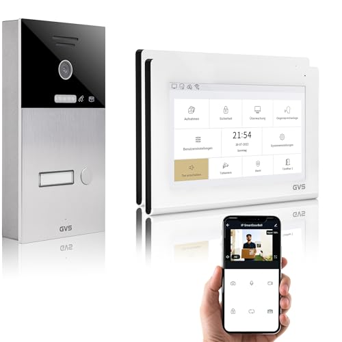 GVS - IP Video Türsprechanlage mit Türöffner, HD Kamera, 2X 7 Zoll Monitor & App - Smarte Video Türklingel mit Kamera & Gegensprechanlage für 1 Familienhaus (AVS1330A) von GVS