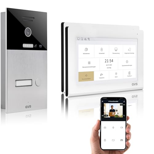 GVS - IP Video Türsprechanlage mit Türöffner, HD Kamera, 2X 7 Zoll Monitor & App - Smarte Video Türklingel mit Kamera & Gegensprechanlage für 1 Familienhaus (AVS1338U) von GVS