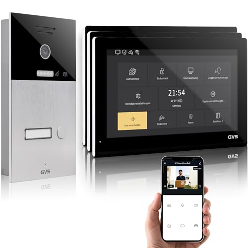 GVS - IP Video Türsprechanlage mit Türöffner, HD Kamera, 3X 10 Zoll Monitor & App - Smarte Video Türklingel mit Kamera & Gegensprechanlage für 1 Familienhaus (AVS5507U) von GVS