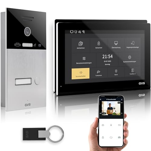 GVS - IP Video Türsprechanlage mit Türöffner, RFID Zugang, HD Kamera, 2X 10 Zoll Monitor & App - Smarte Video Türklingel mit Kamera & Gegensprechanlage für 1 Familienhaus (AVS5520U) von GVS
