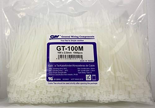 GW Kabelbinder-Technik, Kabelbinder 100 x 2,5 mm, natur, 1000 Stück, GT-100M von GW Kabelbinder-Technik