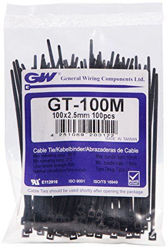 GW Kabelbinder-Technik, Kabelbinder 100 x 2,5 mm, schwarz, 100 Stück, GT-100MBC von GW Kabelbinder-Technik