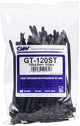 GW Kabelbinder-Technik, Kabelbinder 121 x 4,8 mm, schwarz, 100 Stück, GT-120STBC von GW Kabelbinder-Technik