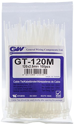 GW Kabelbinder-Technik, Kabelbinder 122 x 2,5 mm, natur, 100 Stück, GT-120MC von GW Kabelbinder-Technik