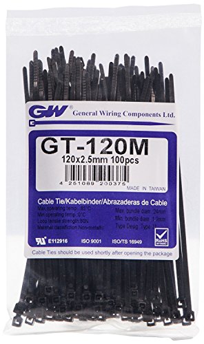 GW Kabelbinder-Technik, Kabelbinder 122 x 2,5 mm, schwarz, 100 Stück, GT-120MBC von GW Kabelbinder-Technik
