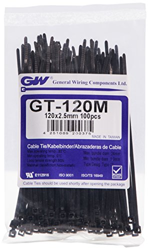 GW Kabelbinder-Technik, Kabelbinder 122 x 2,5 mm, schwarz, 1000 Stück, GT-120MB von GW Kabelbinder-Technik