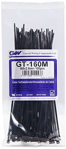 GW Kabelbinder-Technik, Kabelbinder 160 x 2,5 mm, schwarz, 100 Stück, GT-160MBC von GW Kabelbinder-Technik