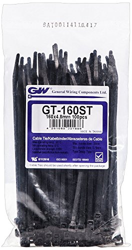 GW Kabelbinder-Technik, Kabelbinder 160 x 4,8 mm, schwarz, 100 Stück, GT-160STBC von GW Kabelbinder-Technik