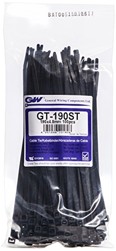 GW Kabelbinder-Technik, Kabelbinder 192 x 4,8 mm, schwarz, 100 Stück, GT-190STBC von GW Kabelbinder-Technik