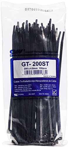 GW Kabelbinder-Technik, Kabelbinder 200/202 x 4,8 mm, schwarz, 100 Stück, GT-200STBC von GW Kabelbinder-Technik