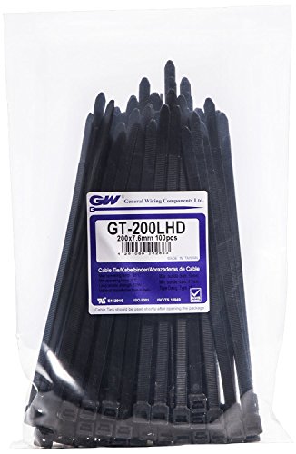 GW Kabelbinder-Technik, Kabelbinder 201 x 7,6 mm, schwarz, 100 Stück, GT-200LHDBC von GW Kabelbinder-Technik