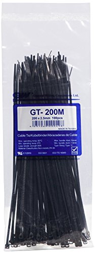 GW Kabelbinder-Technik, Kabelbinder 202 x 2,5 mm, schwarz, 1000 Stück, GT-200MB von GW Kabelbinder-Technik