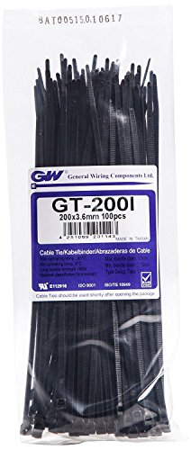 GW Kabelbinder-Technik, Kabelbinder 202 x 3,6 mm, schwarz, 100 Stück, GT-200IBC von GW Kabelbinder-Technik