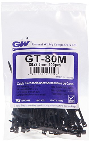 GW Kabelbinder-Technik, Kabelbinder 82 X 2,5, schwarz, 100 Stück, GT-80MBC von GW Kabelbinder-Technik
