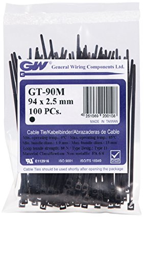 GW Kabelbinder-Technik, Kabelbinder 94 x 2,5 mm, schwarz, 100 Stück, GT-90MBC von GW Kabelbinder-Technik